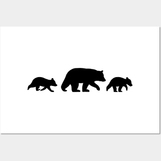 Grizzly Bear Family Silhouettes | Mama Bear with Cubs Posters and Art